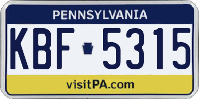 PA license plate KBF5315