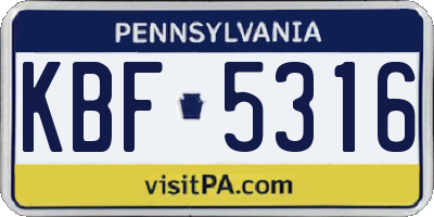 PA license plate KBF5316