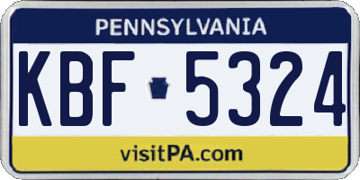 PA license plate KBF5324