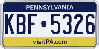 PA license plate KBF5326