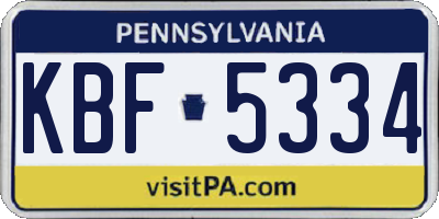 PA license plate KBF5334