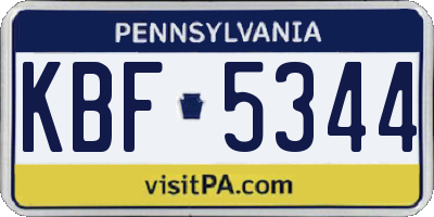 PA license plate KBF5344