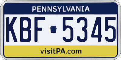 PA license plate KBF5345