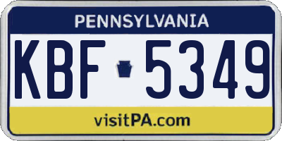 PA license plate KBF5349