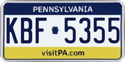 PA license plate KBF5355