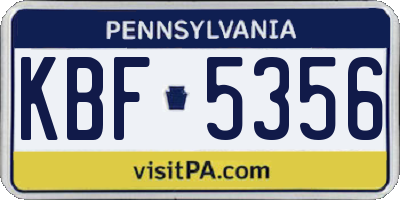 PA license plate KBF5356