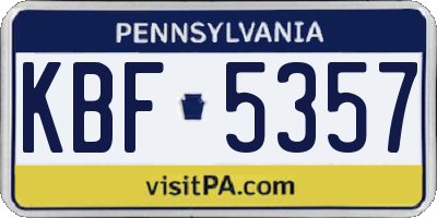 PA license plate KBF5357
