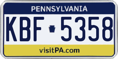 PA license plate KBF5358