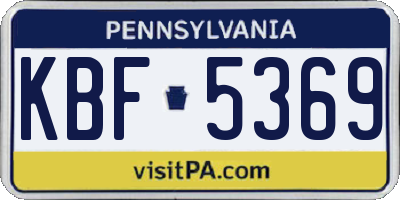 PA license plate KBF5369