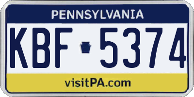 PA license plate KBF5374