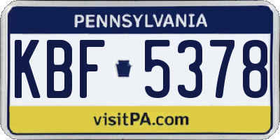 PA license plate KBF5378