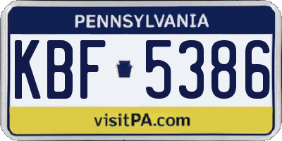 PA license plate KBF5386