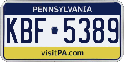 PA license plate KBF5389