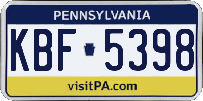 PA license plate KBF5398