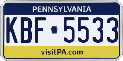 PA license plate KBF5533
