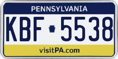 PA license plate KBF5538