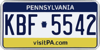 PA license plate KBF5542