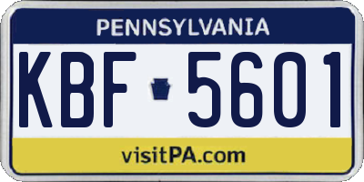 PA license plate KBF5601