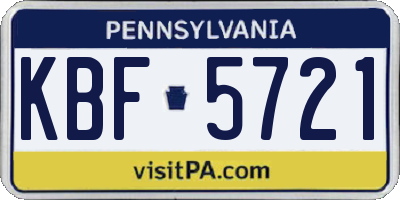 PA license plate KBF5721