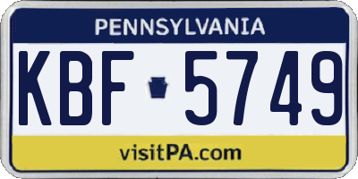 PA license plate KBF5749