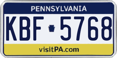 PA license plate KBF5768