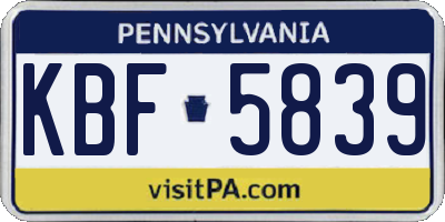PA license plate KBF5839