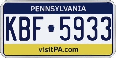 PA license plate KBF5933