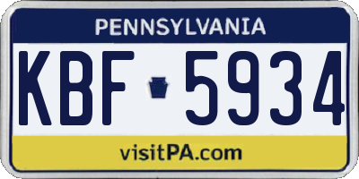 PA license plate KBF5934