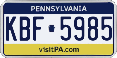 PA license plate KBF5985