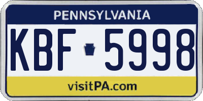 PA license plate KBF5998