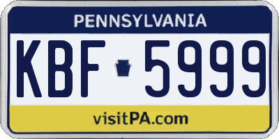 PA license plate KBF5999