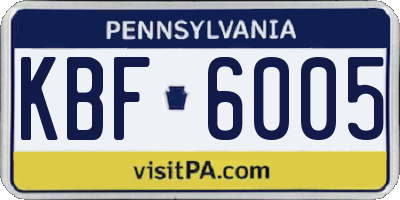 PA license plate KBF6005