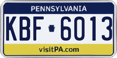 PA license plate KBF6013