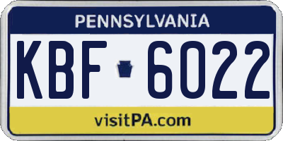 PA license plate KBF6022