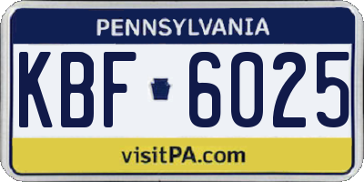 PA license plate KBF6025
