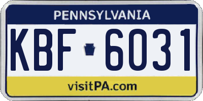 PA license plate KBF6031