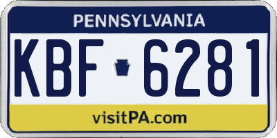 PA license plate KBF6281
