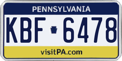 PA license plate KBF6478
