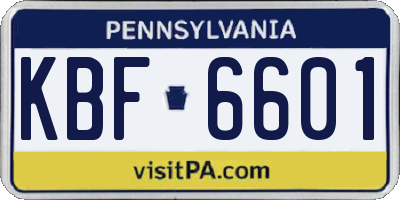 PA license plate KBF6601