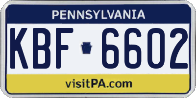 PA license plate KBF6602