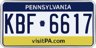 PA license plate KBF6617