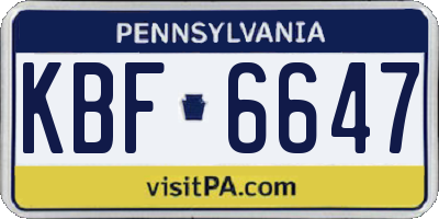 PA license plate KBF6647