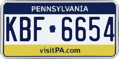 PA license plate KBF6654