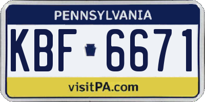 PA license plate KBF6671