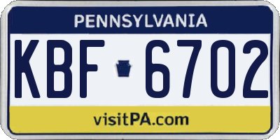 PA license plate KBF6702