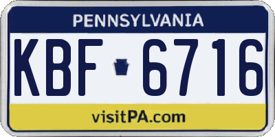PA license plate KBF6716