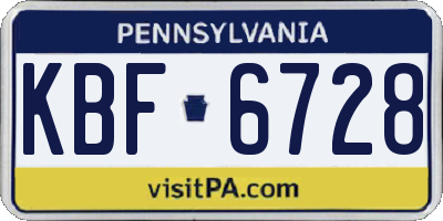 PA license plate KBF6728