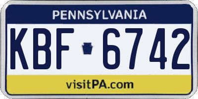 PA license plate KBF6742