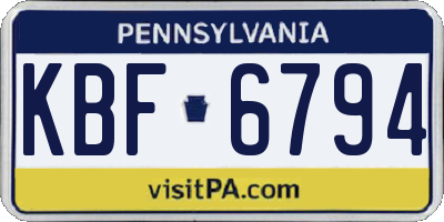 PA license plate KBF6794