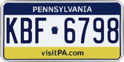 PA license plate KBF6798